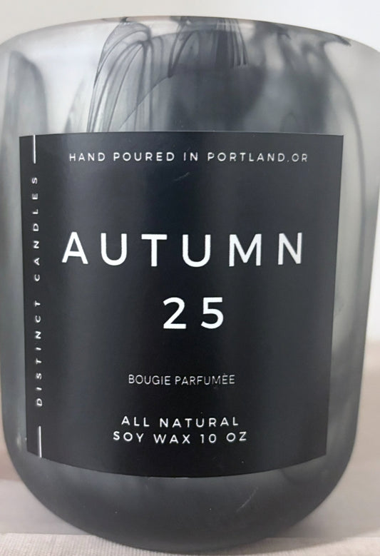 Autumn 25 in 10oz Marble Black jar with scents of Pumpkin & Cashmere